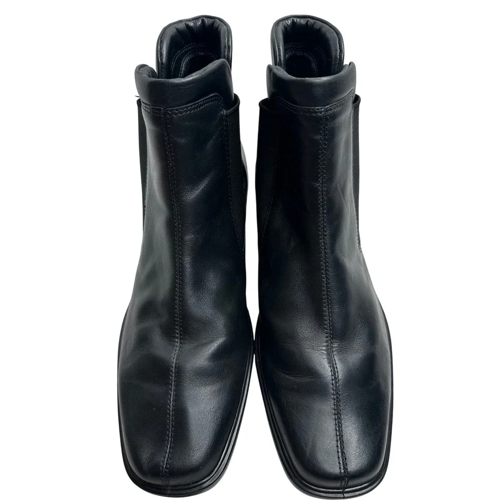 ECCO Womens Black Leather Square Toe Ankle Boots Shock Point Size 41 US 10-10.5